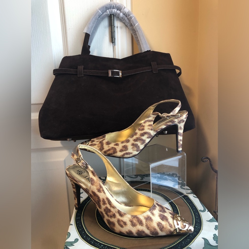 J.Renee Leopard Print Slingback Heels with Gold toe